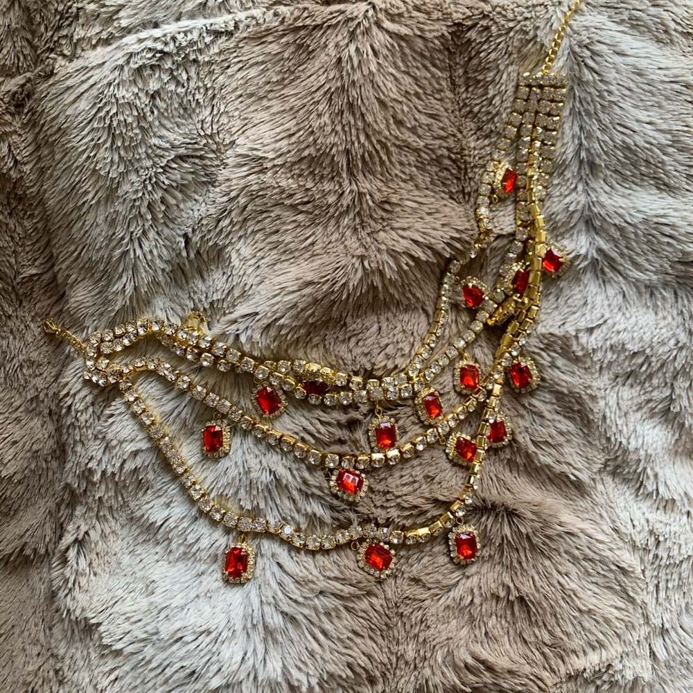 4 strains red crystal necklace